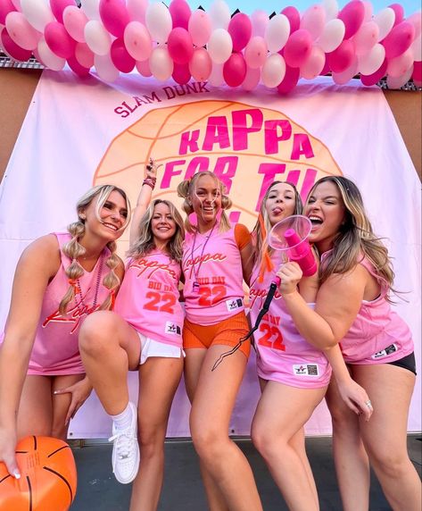 Sorority Basketball Theme Bid Day, Sorority Basketball Jerseys, Basketball Sorority Theme, Basketball Bid Day Theme, Basketball Bid Day, Rush Week Themes, Bid Day Poses, Sorority Pics, Sorority Work Week