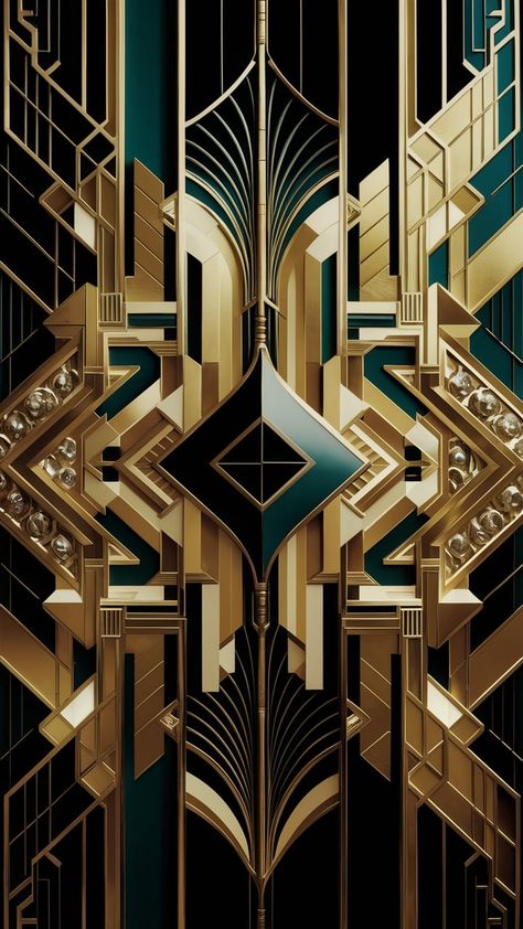 Dive into a mesmerizing world of Art Deco prints that blend 1920s glamour with modern allure. Featuring bold geometric shapes, intricate patterns, and rich colors, this composition balances opulence and sophistication. Nature-inspired motifs and luxurious materials like gold and chrome add depth, while elements of cubism and surrealism evoke intrigue. Discover the timeless elegance of vintage design reinterpreted for today. #ArtDeco #VintageGlamour #InteriorDesign #GeometricArt 1920s Art Deco Pattern, Art Deco Mansion, Art Deco Pattern Design, Apartment Apothecary, Art Deco Design Elements, Art Deco City, Art Deco Design Graphics, 1920s Glamour, Art Deco Glamour