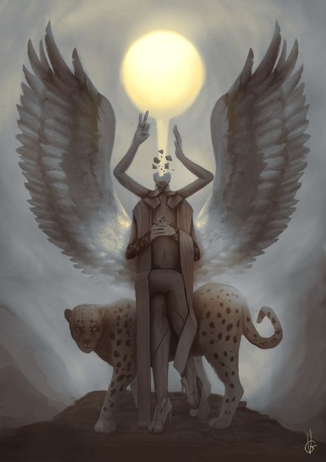 My take on illustrating one of Goetia 72 demons, which are Sitri, numbered 14 and one of the prince of hell with 60 legions under it's command. Sitri or Bitru or Sytry was a demon that make man fall in love with a woman or vice versa. Sitri was depicted with a man with a head of a leopard and with the wings of a griffin, however it's also can turn into a beautiful man if the conjurer desired. Goetic Demons Art, Sitri Goetia, Griffin Mythical, Mythic Creatures, Oracle Art, Ars Goetia, Sacred Science, Heaven Art, Incubus