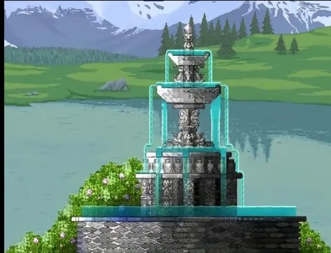 Terraria Hotel Ideas, Terraria Fountain, Terraria Arena Ideas, Terraria Builds Ideas, Terraria Base Ideas, Terraria Castle, Terraria Base, Terraria Design, Texture Aesthetic