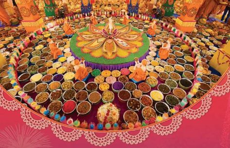 Annakoot, being a ‘saatvik prashad’, onion and garlic are not used 56 Bhog Decoration, Types Of Beans, Leafy Vegetables, Diwali Festival, Different Vegetables, Vegetable Seasoning, Coriander Powder, Red Chilli, Chilli Powder