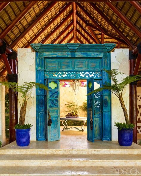 Contract Interior Design, Blue Doors, Caribbean Style, Casas Coloniales, Stone Path, Tropical Houses, Grand Entrance, Beautiful Doors, Boho Home