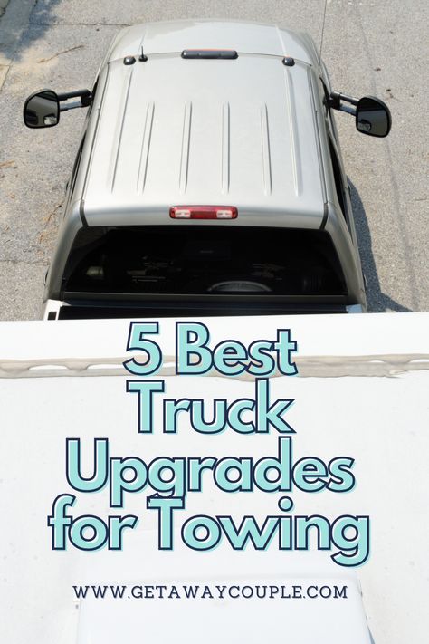 You may be subjecting your vehicle to more wear and tear than necessary towing your RV. These are the best truck upgrades for safely towing your camper! 5 Best Truck Upgrades for Towing Rv Mods Travel Trailers, Camper Checklist, Living In A Camper, Fulltime Rv Living, Rv Essentials, Truck Organization, Rv Mods, Rv Exterior, Family Fishing