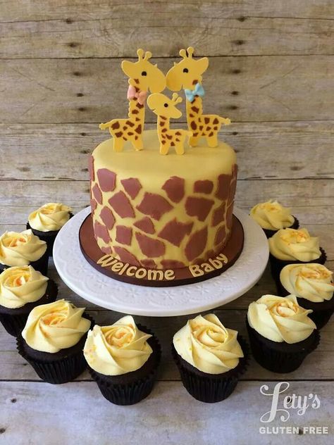 Giraffe Cake and cupcakes Giraffe Cake Birthday, Giraffe Baby Shower Theme, Giraffe Birthday Cakes, Giraffe Birthday Parties, Giraffe Cake, Cake Designs For Boy, Giraffe Cakes, Animal Birthday Cakes, Giraffe Birthday