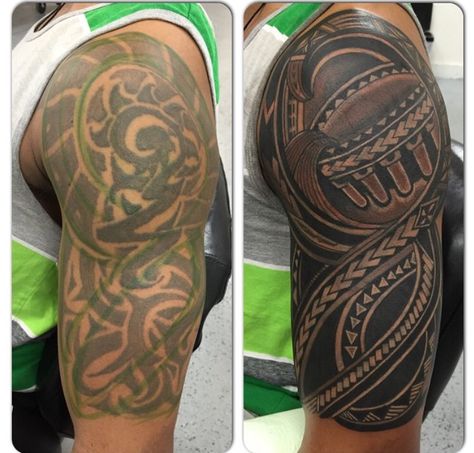 Q Polynesian Works Maori Tattoo Cover Up, Polynesian Tattoo Cover Up, Polynesian Cover Up Tattoo, Tattoo Sleeve Cover Up, Arm Cover Up Tattoos, Cover Up Tattoos For Men, Mangas Tattoo, Black Tattoo Cover Up, Armor Tattoo