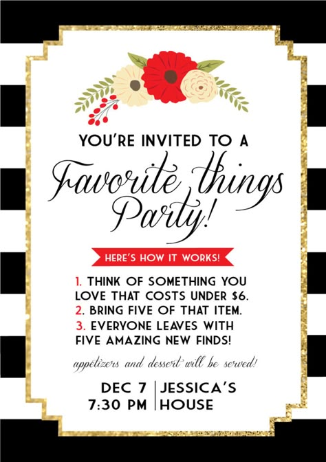 favorite things party Favorite Things Party, Christmas Party Themes, 12 December, Women's Ministry, You're Invited, Christmas Party Games, Christmas Party Ideas, Work Party, Relief Society