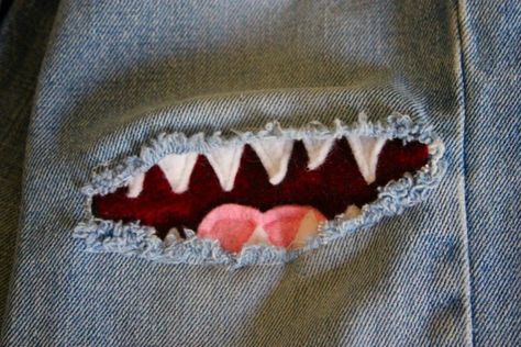 Knee Patches - Monster Teeth Upcycle Kids, Visible Mending, My Grandson, Knee Patches, Clothing Patches, Patch Kids, Crafty Craft, Learn To Sew, Sewing Hacks