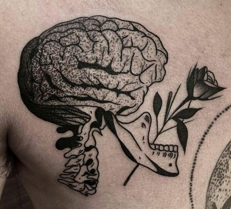 Brain Tattoo, Cage Tattoos, Minimal Tattoo Design, Brain Stem, Brain Damage, Aesthetic Tattoo, Minimal Tattoo, Blackwork Tattoo, Dark Aesthetic