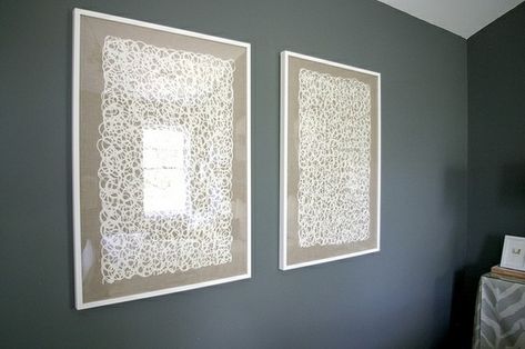 Use of excess linen fabric - wall art Diy Rice Paper Wall Art, Linen Artwork, Diy Wall Art Ideas, Linen Art, Diy Paper Art, Handmade Paper Art, Bleach Pen, Cheap Wall Art, Ribba Frame