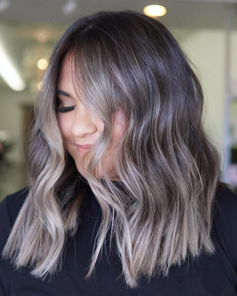 Seamless Ash Brown Balayage Hair Smokey Ash Brown Balayage, Sultry Hair, Natural Ash Brown Hair, Balayage For Brunettes, Ash Brown Hair With Highlights, Ash Brown Hair Balayage, Ash Ombre, Light Ash Brown Hair, Grey Brown Hair