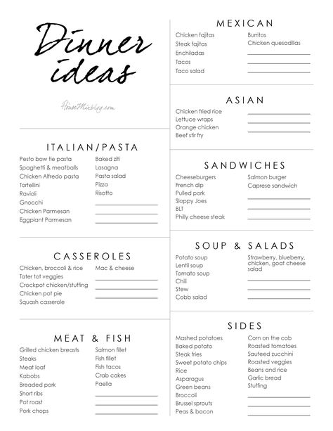 Dinner idea list - Italian, casserole, meat, fish, mexican, asian, sandwiches, soup, sandwich, soup, salad meals Dinner Idea List, Different Types Of Food, Meal Planning Menus, Chicken Alfredo Pasta, Mexican Dinner, Family Meal Planning, Dinner Idea, Menu Planning, Yummy Foods