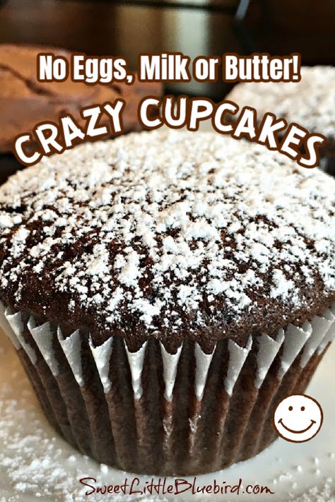 Dairy Free Egg Free Cupcakes, Wacky Cupcake Recipe, Dairy And Egg Free Cupcakes, Wacky Cake Cupcakes, No Egg Or Milk Desserts, Allergy Free Cupcakes, Cupcakes With No Eggs, Egg Free Cupcakes For Kids, No Butter Cupcakes