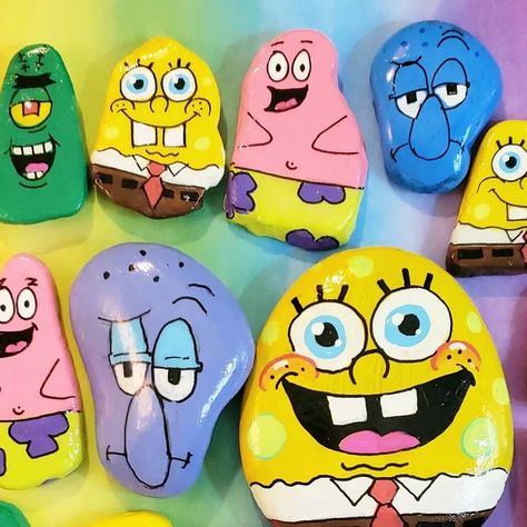 Spongebob Painted Rocks, Spongebob Rock Painting, Spongebob Plankton, Bob Rock, Rocks Painting, Caramelised Onion, Onion Tart, Paint Drawing, Rock Artists