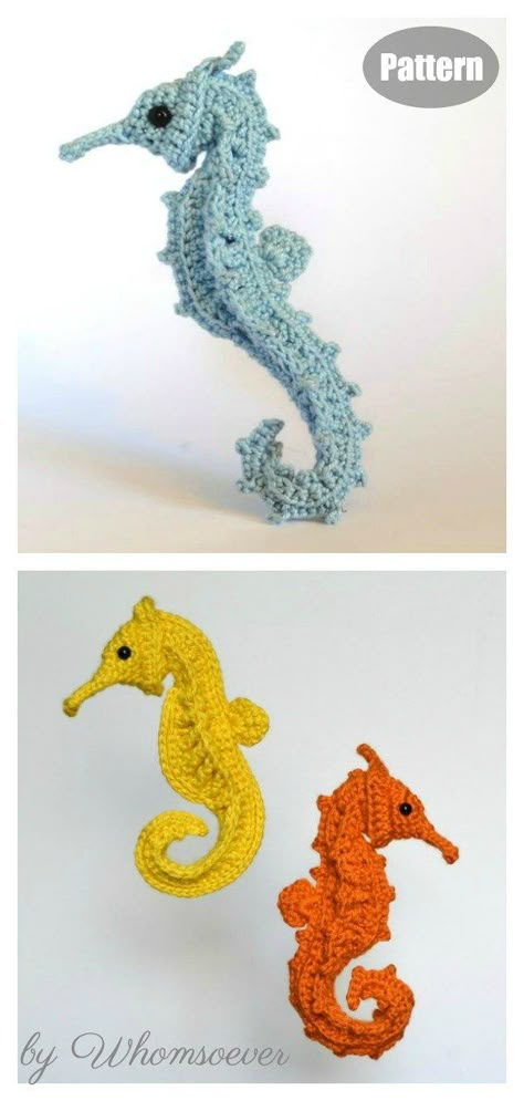 Amigurumi Seahorse Crochet Pattern #crochetpattern #seahorsefreepattern #Amigurumifreepattern Crochet Seashell Applique, Amigurumi Seahorse, Seahorse Crochet, Crochet Ocean Animals, Crochet Fish Patterns, Reef Pattern, Crochet Sea Creatures, Seashells Patterns, Crochet Fish