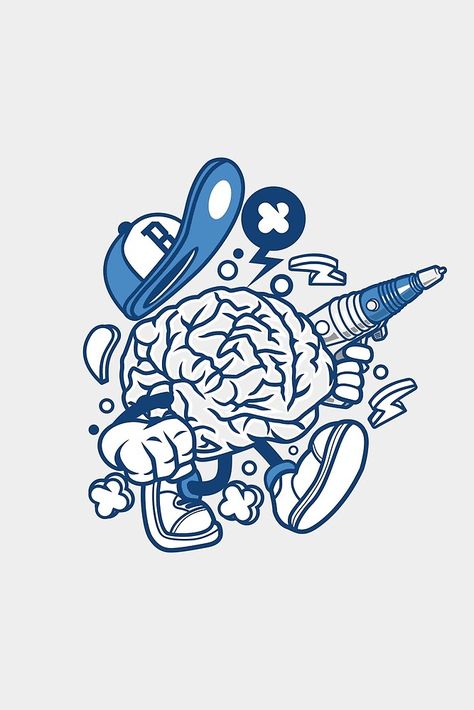 Brain Ray Gun Cartoon Character - Fun design for people who like things a little crazy!-in light. Cartoon Brain, Tattoo Lettering Alphabet, Doddle Art, City Life Photography, Cartoon Style Drawing, Graphic Tshirt Design, Ipad Art, Retro Cartoons, Cartoon Character Design