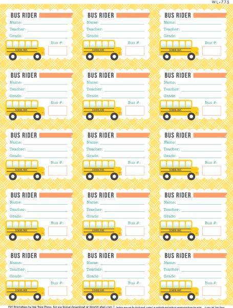 Bus Tags For Backpacks, School Bus Clipart Free Printable, Bus Rider Tags, Car Rider Tags For School, School Bus Name Tags, School Bus Template, Bus Tags, Bus Sekolah, School Labels Printables