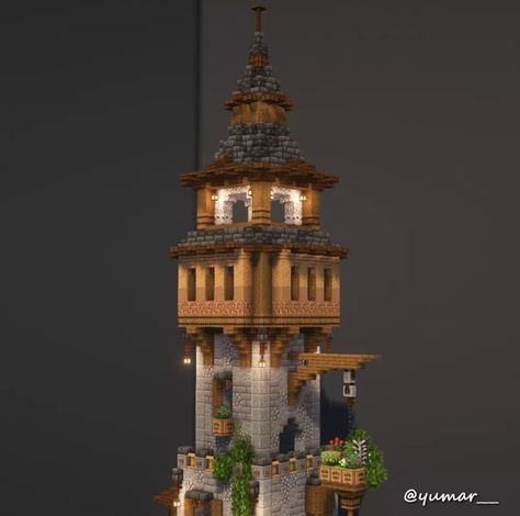 Minecraft Tower Design Simple, Minecraft Medieval Enchanting Tower, Minecraft Small Tower Ideas, Minecraft Headstone, Minecraft Wooden Tower, Stone Tower Minecraft, Minecraft Tower Simple, Minecraft Treehouse Tutorial, Spruce Tower Minecraft