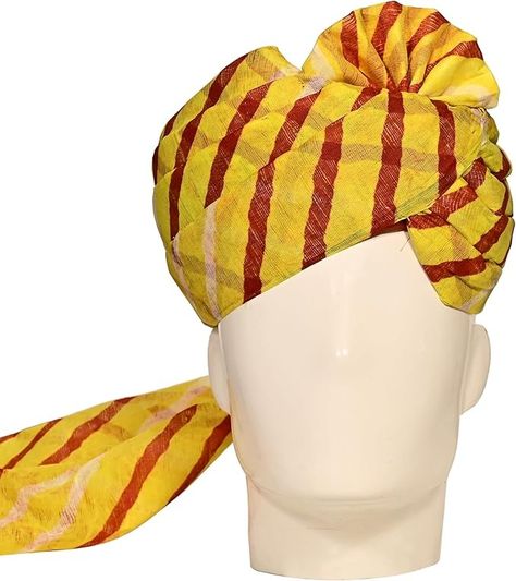 RICHART Men hat Indian wedding pagri Traditional Unstitched Fabric LEHRIYA Striped Print Cotton SAFA/Turban/PHETA/PAGRI Pheta (Turban Safa) Yellow at Amazon Men’s Clothing store Pheta Turban, Sleep Sets, Man Hat, Stripe Print, Wedding Accessories, Indian Wedding, Printed Cotton, Clothing Store, Sleep