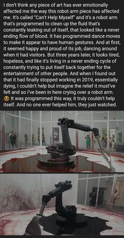 Can't help myself is a performance art piece that went on for 3 years. Can't Help Myself, Art Explained, Performance Art Aesthetic, Traditional Art Inspiration, I Cant Help Myself, Dark Meaning Paintings, Cant Help Myself, Art That Tells A Story, Painting That Has Deep Meaning