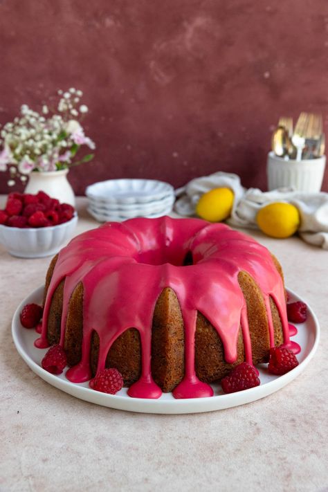 Moist Lemon Raspberry Bundt Cake Lemon Raspberry Bundt Cake, Raspberry Bundt Cake, Raspberry Glaze, Orange Bundt Cake, Glaze For Cake, Raspberry Sauce, Kitchen Smells, Bundt Cakes Recipes, Lemon Raspberry