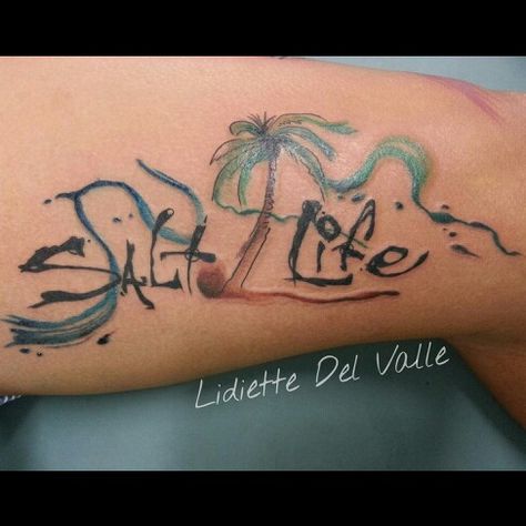 Salt life tattoo. Salt Water Tattoo Ideas, Salt Life Tattoo For Women, Salty Tattoo Ideas, Salt Life Tattoo, Stay Salty Tattoo, Beachy Tattoos, Small Wave Tattoo, Hawaii Tattoos, Arm Tattoos