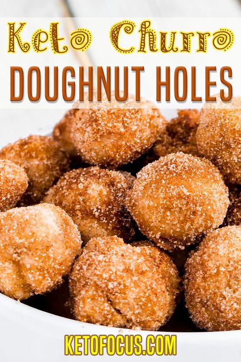 A buttery keto doughnut hole dusted with cinnamon and your favorite sugar replacer. These churro bites make a perfect on-the-go breakfast or a sweet mid-afternoon snack. Doughnut cravings are legit. I love eating doughnuts with my morning coffee. Get the recipe today and make tomorrow's breakfast a little brighter with your own Keto Churro Donut Holes today! | KetoFocus @ketofocus #ketodoughnuts #ketodonuts #easyketobreakfastrecipes #ketokidapprovedrecipes #healthydoughnuts #ketofocus Keto Churro Donut Holes, Keto Donut Holes Recipe, Keto Doughnut Recipes, Keto Donut Recipe, Keto Donut Holes, Keto Churros, Doughnut Holes Recipe, Churro Donuts, Churro Bites