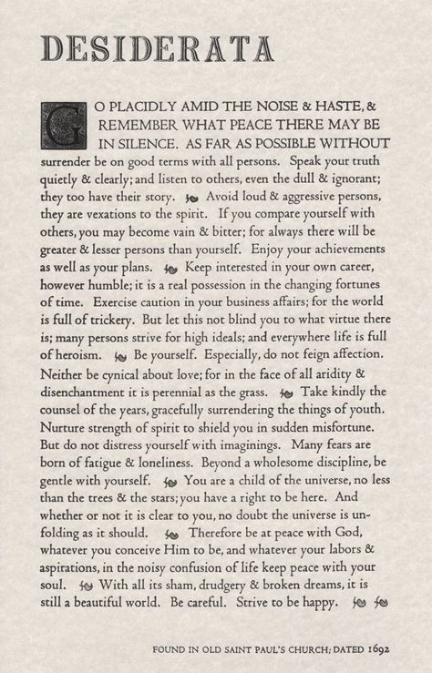 The Desiderata Poem by Max Ehrmann. 11 X 17 Poster on Archival Parchment Paper: Amazon.ca: Home & Kitchen Desiderata Poem, Max Ehrmann, Prose Poem, Manipulative People, Child Of The Universe, Wise Sayings, 11x17 Poster, A Course In Miracles, Troubled Times