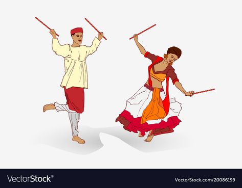 Navratri Poster, Illustration Of Couple, Groom Cartoon, Garba Night, Bride And Groom Cartoon, Garba Dance, Navratri Garba, Fabric Paint Diy, Navratri Festival