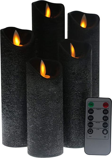 AmazonSmile: Kitch Aroma Black flameless Candles, Battery Operated LED Pillar Candles with Moving Flame Wick with Remote Timer,Pack of 5 : Everything Else Black Flame Candle, Flameless Candle Set, Old Candles, Led Pillar Candle, Flameless Led Candles, Electric Candles, Battery Operated Candles, Decor Details, Flickering Candles