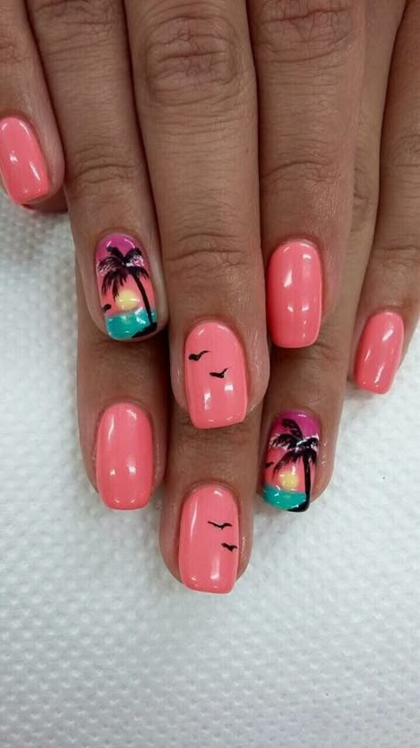 Nail Design Neon Colors, Coffin Beach Nails Vacation, Summer Beach Gel Nails Ideas, Tropical Dip Nail Designs, Tropical Nails Acrylic Short, Miami Beach Nails, Cute Summer Nails Designs Beach, Short Beach Nail Designs, Florida Inspired Nails