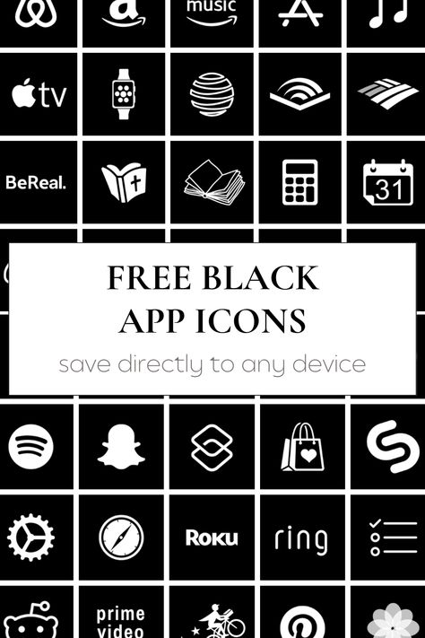 Free Black App Icons for your Phone | guitar & lace Black Phone Icons Aesthetic, App Organization Iphone Aesthetic Icons, Phone Icon White, Black And White Iphone Icons, Black And White Phone Icon, Black And White Aesthetic Icon, App Icon Aesthetic Black, Free App Icons, Black And White App Icons