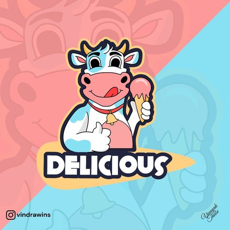 Cow Branding, Ice Cream Store, Mascot Illustration, Ice Cream Logo, Store Logo, Bubble Art, Mascot Logo, Mascot Design, Kawaii Doodles