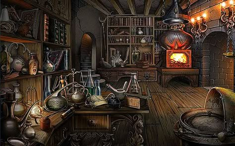 Alchemist Room Concept Art, Alchemist Lab Concept Art, Fantasy Room Concept Art, Alchemist Concept Art, Alchemist Room, Alchemist House, Alchemist Shop, Medieval Alchemist, Alchemist Lab