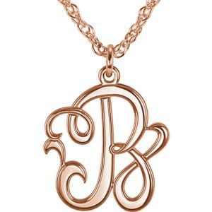 14kt Rose 15mm Single Letter Script Monogram Necklace | Stuller Hypoallergenic Necklace, Bracelet Size Chart, Monogram Pendant, Silver Monogram, Script Monogram, Single Letter, Gold Monogram, Monogram Necklace, Monogram Styles