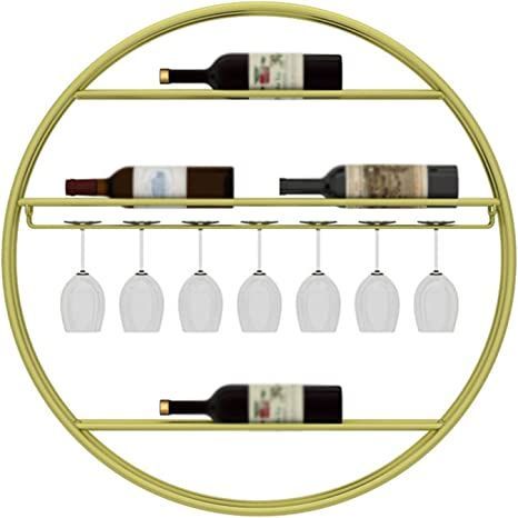 Wall Mounted Wine Rack, Round Wine Bottles Holder Racks With 1 Row Wine Glass Drying Rack, Home Wine Storage Rack, Stemware Display Rack For Party Living Room, Organizer Rack Gold Party Living Room, Mounted Wine Rack, Room Organizer, Wine Rack Storage, Wall Mounted Wine Rack, Wine Glass Holder, Wine Bottle Holders, Display Rack, Glass Holders