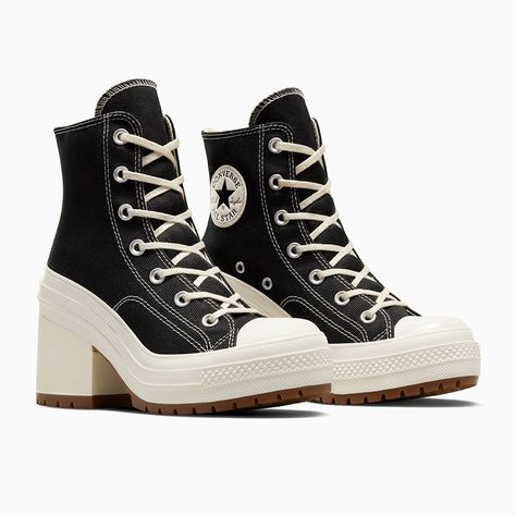 Converse High Heels, Chuck 70 De Luxe Heel, Converse Heels, Dr Shoes, Preppy Shoes, Shoes Outfit Fashion, Converse Chuck 70, Girly Shoes, Platform Heels Chunky