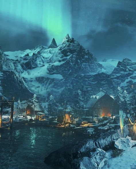 Snowy Fantasy City, Elf City, Ezio Auditore, Viking Village, Fantasy Village, Fantasy Town, Assassin's Creed Valhalla, Mountain City, Winter City