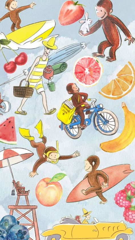 Curious George Background, Curious George Wallpaper Iphone, Curious George Wallpaper, Ipad Journaling, Summer Wallpapers, Future Wallpaper, Cute Summer Wallpapers, Bow Wallpaper, Cute Laptop Wallpaper