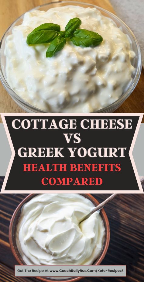 Curious about the health benefits of cottage cheese vs Greek yogurt? 
This post breaks down which is better for weight loss, muscle gain, and keto diets. Learn about their nutritional differences, sodium and fat content, and how they fit into your diet. Whether you prefer the creamy texture of Greek yogurt or the lumpy texture of cottage cheese, both can be part of a healthy diet.
Read now! Is Cottage Cheese Good For You, Cottage Cheese And Greek Yogurt Recipes, Cottage Cheese Benefits, Greek Yogurt Health Benefits, Cottage Cheese Nutrition Facts, Greek Yogurt Nutrition Facts, Protein In Cottage Cheese, Cottage Cheese Diet, Benefits Of Cottage Cheese