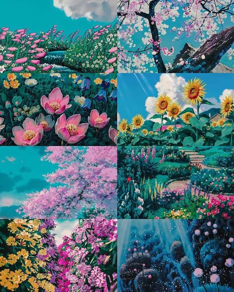 Flowers from Studio Ghibli world look magical ~.~ Ghibli Flowers, Howl And Sophie, Ghibli Artwork, Studio Ghibli Art, Flower Studio, Ghibli Art, Howls Moving Castle, Aesthetic Themes, Flower Wallpaper