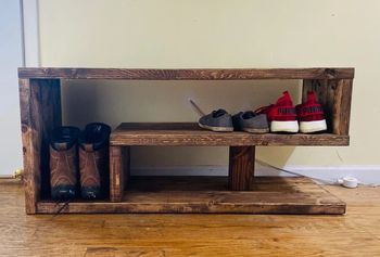 Side Entrance Ideas, Shoe Rack Entry, Shoe Table, Entry Benches, Entryway Shoe Bench, Rustic Benches, Wall Shoe Rack, Tailgate Bench, Rustic Hallway