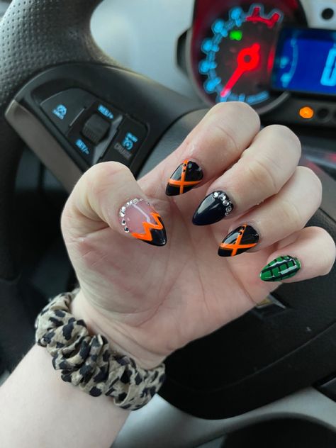 Bakugou Nails Acrylic, My Hero Academia Party Theme, Bakugo Pumpkin Carving, My Hero Academia Nail Design, Mha Nails Bakugo, All Might Nails, Bakugo Nails Design, My Hero Nails, My Hero Academia Nail Art