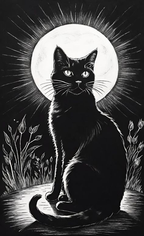 Black Cat Ink Drawing, Black Cat Drawing, Black Cat Painting, Cat Dark, Linocut Printmaking, Lino Art, Up Tattoo, Black Cat Art, Cat Artwork