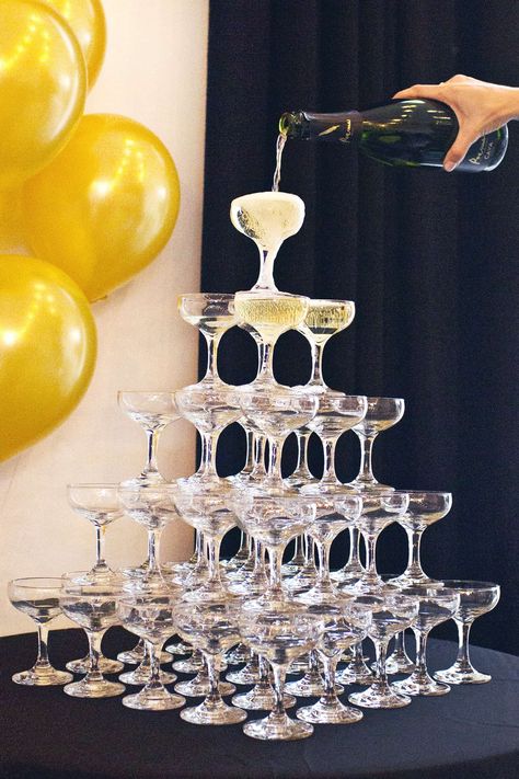 How To Build A Champagne Tower - A Beautiful Mess Paris Bridal Shower Theme, Champagne Fountain, Champagne Birthday, Champagne Tower, Champagne Bar, Champagne Party, Paris Theme, Champagne Bottles, Fancy Party