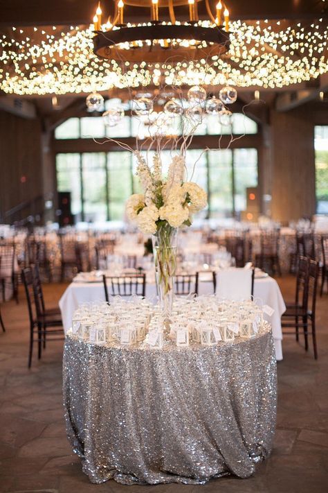 This is a Silver SEQUIN TABLECLOTH.. We our the original sequin tablecloth creators! Sequin Tablecloths are perfect for sweetheart table and Centerpieces Blue, Sequin Cake, Purple And Silver Wedding, Tablecloth Wedding, Sequin Tablecloth, Sequin Table, Unique Wedding Flowers, Silver Table, Inexpensive Wedding Venues