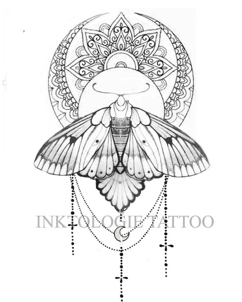 *INKTOLOGIE TATTOO * on Instagram: “it’s wannado monday!! 😍 pm me if you want to adopt this friendly moth ❤️ #mothtattoo #mandalamothtattoo #mandalamoth #moontattoo #mandala…” Lunar Moth Tattoo Fineline, Moth And Moon Tattoo, Moth And Moon Tattoo Design, Luna Moth Mandala Tattoo, Moon Moth Tattoo, Mandala Moth Tattoo, Moth Mandala Tattoo, Animal Mandala Tattoo, Moth And Mandala Tattoo