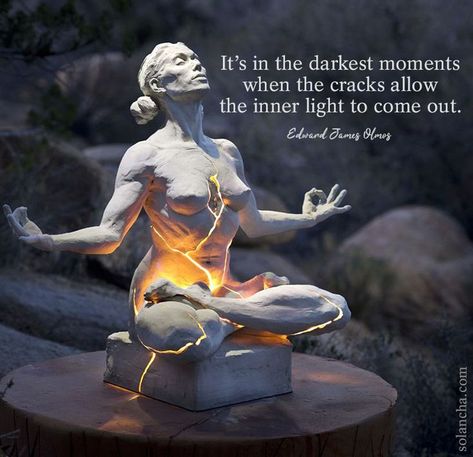 ”It’s in the darkest moments when the cracks allow the inner light to come out.” ~ Edward James Olmos #innerlight #innerlightquotes #divinespark #quotes #spiritualquotes Kintsugi Makeup, Paige Bradley, Florence Academy Of Art, Inner Light, Figurative Sculpture, Bronze Sculpture, Light Art, Motherboard, Sculptor