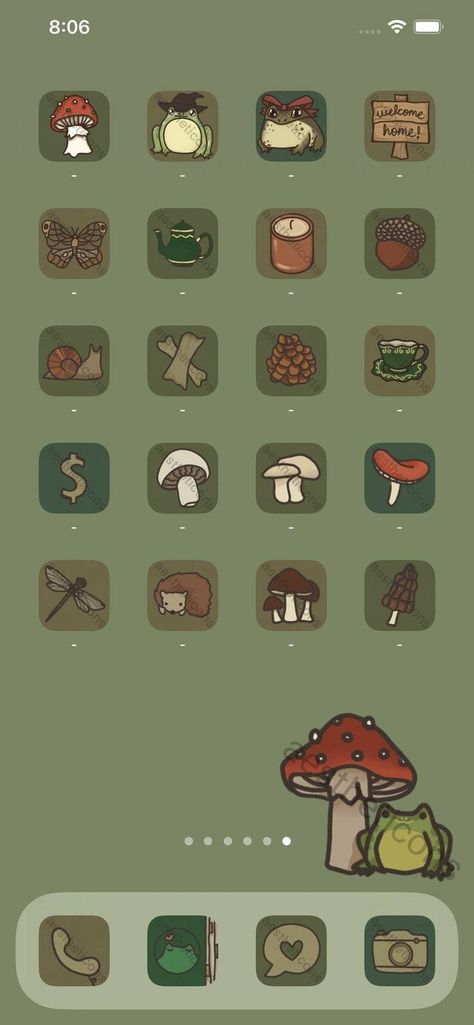 Goblincore Frog Aesthetic App Icons iOS 14 iPhone iPad | Etsy Cool Widgets Ideas, Unique App Icons, Green Frog Icons For Apps, Frog App Icons Aesthetic, Goblincore App Icons, Goblincore Background, Goblincore Icon, Frog App Icons, Mushroom App Icons