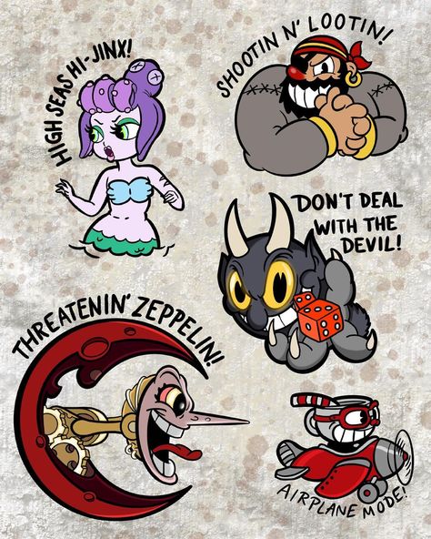 Kate Schmelter on Instagram: “Couple of Cuphead drawings done out of boredom today. Been thinking hardcore on rubber hose animation a lot lately and its impact on me for…” Cuphead Tattoo Ideas, Rubber Hose Tattoo, Rubber Hose Style Art, Rubber Hose Animation, Hardcore Tattoo, Cuphead Characters, Cuphead Drawings, Traditional Tattoo Flash Sheets, Moon Projects