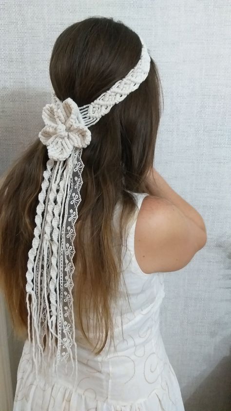 Macrame Crown, Macrame Veil, Boho Wedding Veil, Flower Macrame, Macrame Headband, Hippie Headband, Bohemian Beach Wedding, Wedding Anklets, Wedding Bohemian